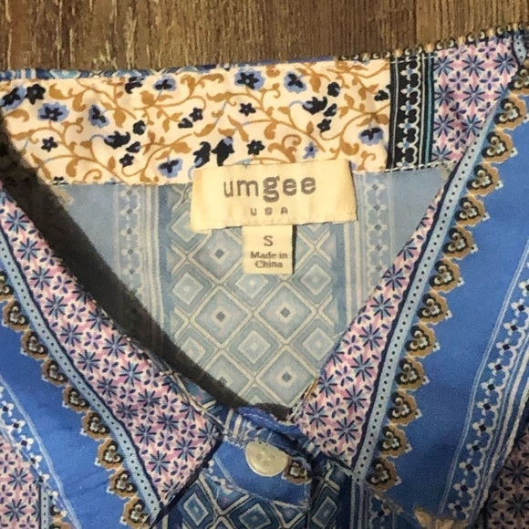 Umgee Shirt Dress Women's Small Geometric Print Blue Button Down Festive - Picture 2 of 5